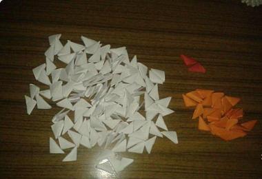 Модульное оригами лебедь из треугольных модулей - схема сборки